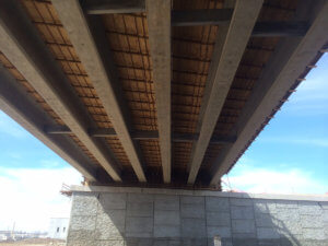 A photo of the underside of the Middle River bridge.