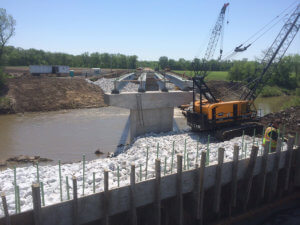 Half of the Middle River bridge beams are laid.